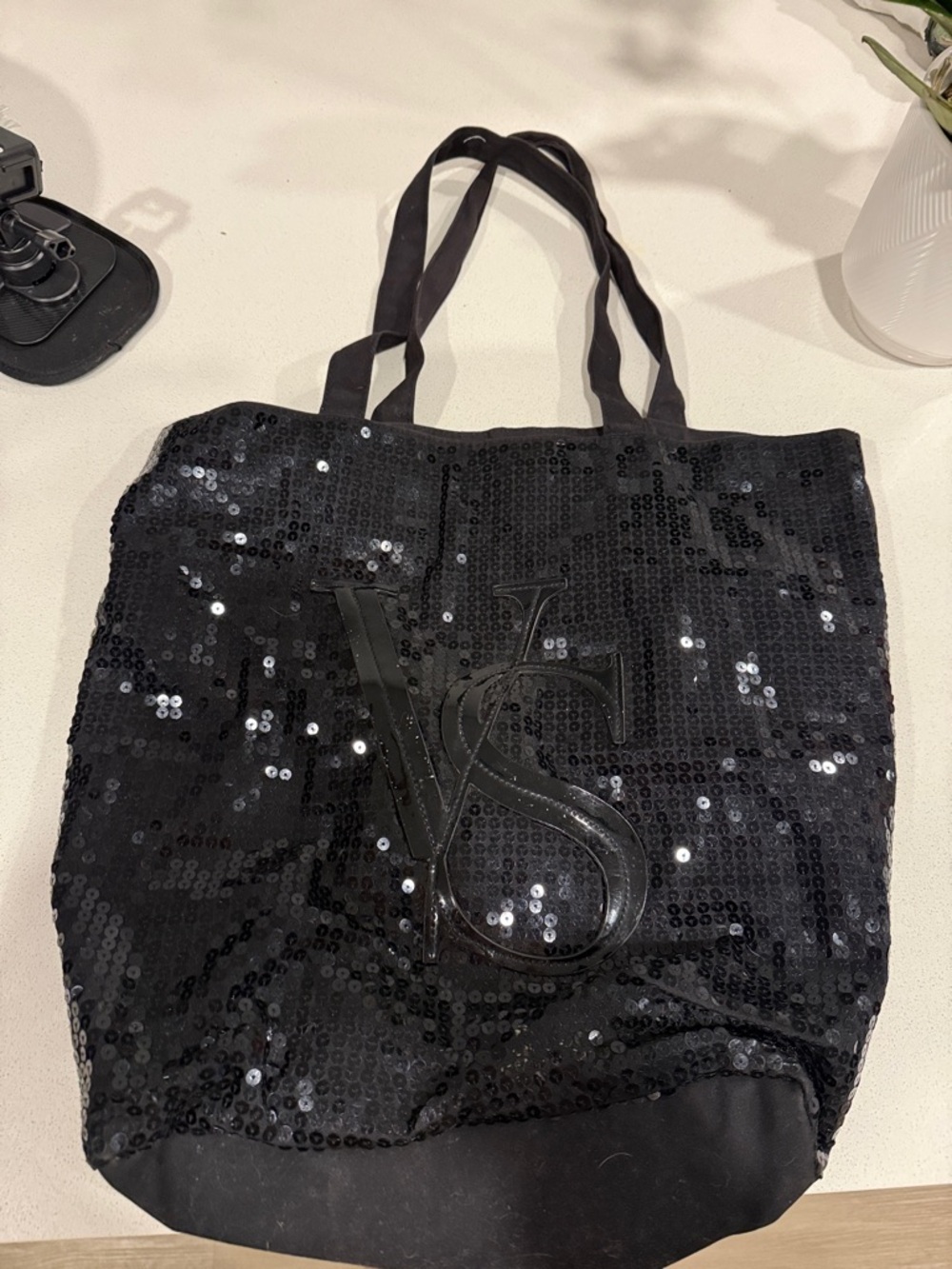 Victoria's Secret Black Sequin Tote with VS Logo